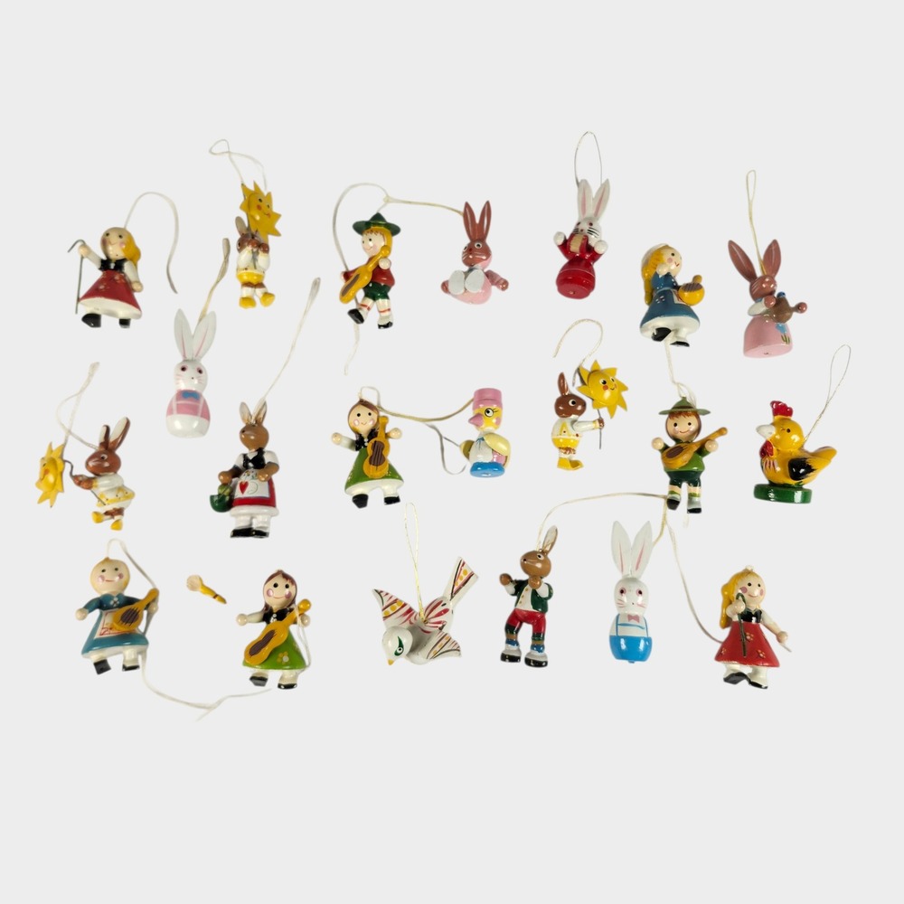 Vintage Erzgebirge Wooden Miniatures Set 21pc Multi Color Folk Art Figures